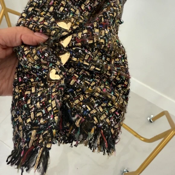 Cinq a Sept Khloe Tweed Blazer Multi Colored Heart Buttons Size 6